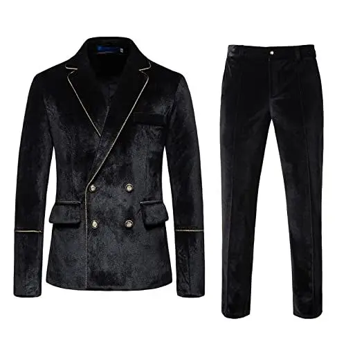 Produktbild: QINQNC Unisex Trauzeugen Weste Hose Male 2-Teilig Herren und Winter Mode Casual Anzüge Samt Schlank Zweireihig Einfarbig Abendkleid Groomsmen Anzug Herren Regular Fit Herrenanzug Sakko (Black, XXL)