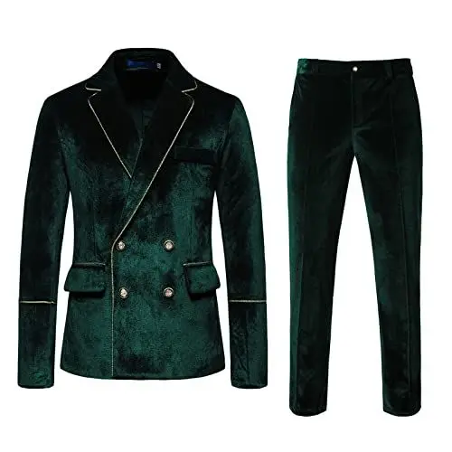 Produktbild: QINQNC Unisex Trauzeugen Weste Hose Male 2-Teilig Herren und Winter Mode Casual Anzüge Samt Schlank Zweireihig Einfarbig Abendkleid Groomsmen Anzug Herren Regular Fit Herrenanzug Sakko (Green, XXL)