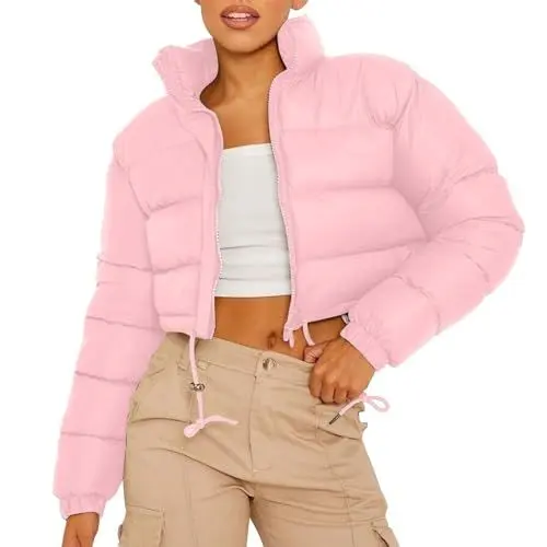 Produktbild: QINQNC Women Oversize Winterjacke Frauen Fellkragen Damen-Jacke mit einfarbigen Shorts und Reißverschluss, Langen Ärmeln und Kordelzug Damen Arbeits Mantel Fleecemantel Damen Casual (Pink, L)