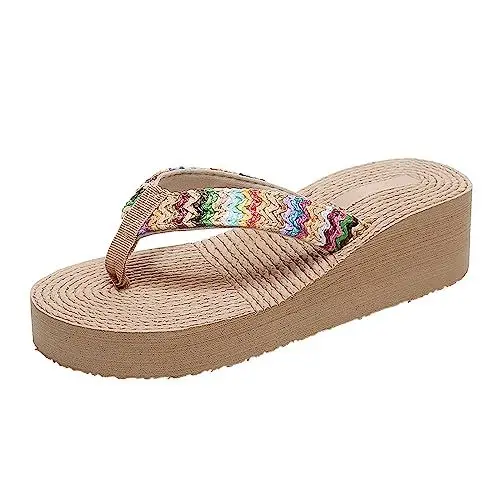 Produktbild: QINQNC Zehensandalen Klapki Meskie Cloud Slipper Flip-Flops für Frauen tragen schräge Absätze mit dicken Sohlen für den Urlaub, lässige Strandsandalen Women's Furry Slippersstoff Flip Flop (A, 35)