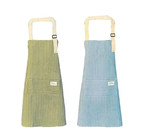 Produktbild: qipuneky 2er Set Küchenschürze Damen, Kochschürze mit Tasche, Schürze aus Baumwolle Leinen, zum Kochen, Backen, Malen, Hausarbeiten