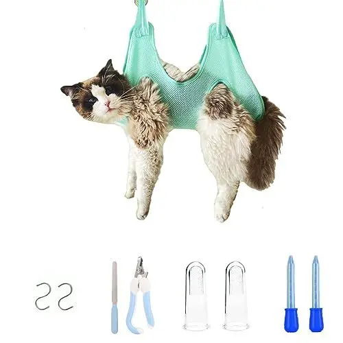 Produktbild: Qiundar Haustierpflege Hängematte Hundepflege Hängematte Set Hunde-Hängematte Festhaltebeutel Mit Haken, Nagelknipser Nagelfeile, Sauberem Fingerschutz und Medikamentenspender(Medium, Grün)