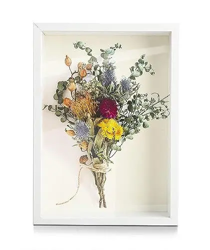Produktbild: Qivine 3D Bilderrahmen 22,5x31,5x6cm Tief Rahmen zum Befüllen, Weiß Schreibtisch Deko Objektrahmen Geschenk für DIY Objekte, Blumen, Hochzeits