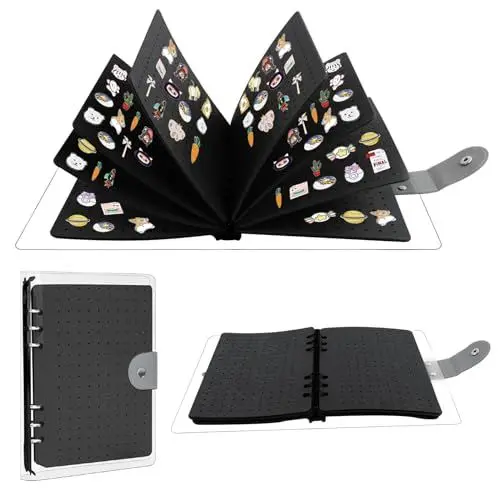 Produktbild: Qivine Broschennade Organizer für bis zu 350 Nadeln, Schwarz Filz Broschen Pin Buch mit 8 Abnehmbare Ringbüchern, Anstecknadel Aufbewahrung für Enamel Pin Knöpfe Abzeichen