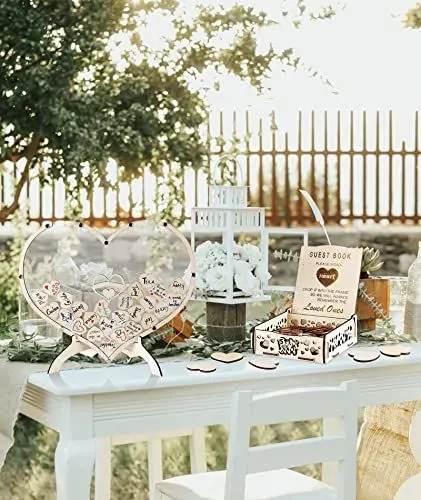 Produktbild: Qivine Gästebuch Hochzeit Holz, 100 Holzherzen Hochzeit, Personalisierte Hochzeitsgästebuch mit Herzrahmen, Geschenk für Hochzeit Verlobung Jubiläum, Babyparty Gästebuch Taufe