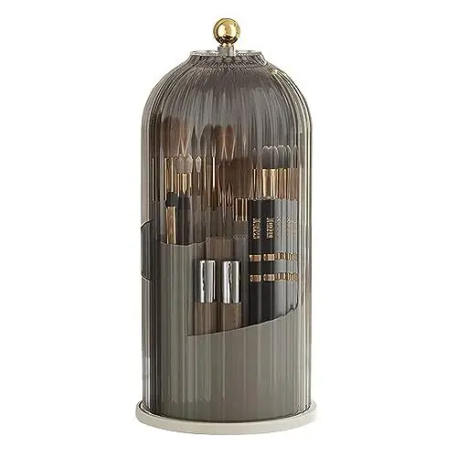Produktbild: Qivine Makeup Pinsel Organizer, Transparent Kosmetik Organizer Drehbar mit Pinseltasche, Staubdicht Pinsel Aufbewahrung mit Deckel für Schminktisch, Badezimmer, Arbeitsplatte