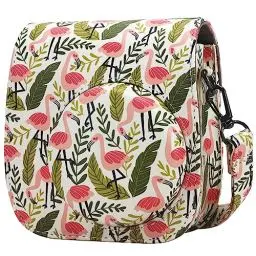 Produktbild: QIYWFA Instant Kamera Schützend Fall Kompatibel mit Fujifilm Instax Mini 12/11/9/8/8+ Instan Kamera Sanft PU Leder Tasche mit Tasche und Abnehmbarer Schultergurt(Leave Flamingo)