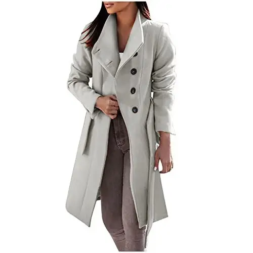 Produktbild: QI_LIANG Blazer Damen Schlichtes Schule Winter Doppelreiher Windjacke Passform Dicke mit Reverskragen Schöne Windjacken Damen Langarm Grosse GröSsen Weich Grau