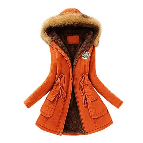Produktbild: QI_LIANG Mantel Damen Herbst Damen Mantel Steppmantel Damen Wintermantel Damen Lang Wolle Winterjacke Damen mit Fell Winterjacke Damen Weiß Parker Jacke Damen Winter Mantel Damen Orange 2Xl