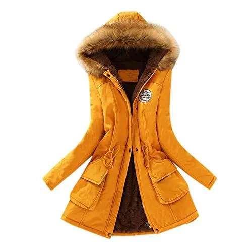 Produktbild: QI_LIANG Steppmantel Damen Lang Steppmantel Damen Winter Lange Jacke Damen Winter Damen Winter Mantel Boucle Mantel Damen Maxi Mantel Wollmantel Damen Kurz Steppmantel Damen Lang Gelb S