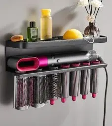 Produktbild: QKTYB Wandhalterung Organizer für Dyson Airwrap, 2 in 1 Aluminiumlegierung Dyson Airwrap Halterung, Lockenwickler Locken Haartrockner Halterung Ständer Fönhalter mit Kleber für Haus Bad Veranstalter