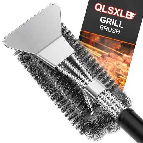 Produktbild: QLSXLB Grillbürste, Edelstahl Bürste Grill, Grillrost Bürste mit Schaber, Grill Reinigungsbürste Langer Griff, Drahtbürste für Gasgrill, Holzkohlegrill und Elektrogrill