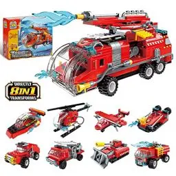 Produktbild: QLT City Fire Truck Building Kit für Kinder von 6–12 Jahren, kompatibel mit Lego City Fire Truck 8-in-1- Klemmbausteine Baustein, Helicopter Toys Building Sets.(313 PCS)