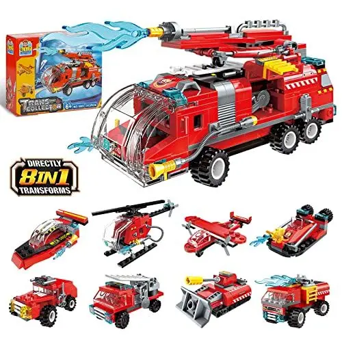 Produktbild: QLT City Fire Truck Building Kit für Kinder von 6–12 Jahren, kompatibel mit Lego City Fire Truck 8-in-1- Klemmbausteine Baustein, Helicopter Toys Building Sets.(313 PCS)