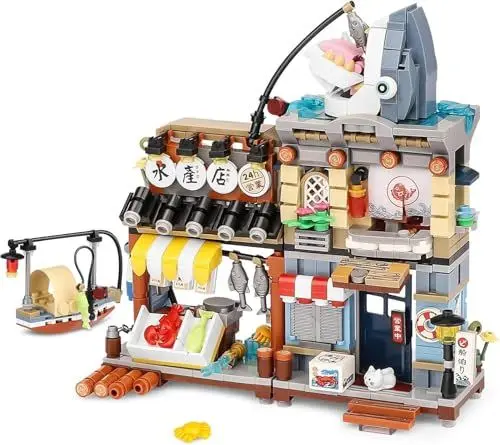 Produktbild: Japanisch Straßenansicht Fischladen Haus Mini Bausteine, MOC Creative STEM Japanisch Toys Friends mädchen Model Set, 790 PCS Klemmbausteine Haus Toy Gift (Nicht Kompatibel Mit Gängigen Marken)