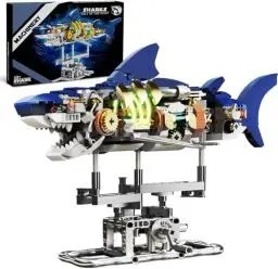 Produktbild: QLT Technik Hai klemmbausteine Bausteine Spielzeug mit Ausstellungsständer und Licht, kompatibel mit Lego Ideas Tiere, Bausteine Modell Geschenke für Jungen und Mädchen 8-12+ Jahren (687 PCS)