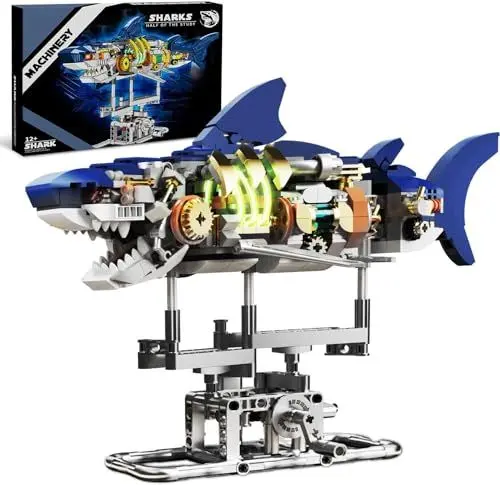Produktbild: QLT Technik Hai klemmbausteine Bausteine Spielzeug mit Ausstellungsständer und Licht, kompatibel mit Lego Ideas Tiere, Bausteine Modell Geschenke für Jungen und Mädchen 8-12+ Jahren (687 PCS)