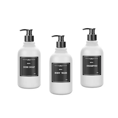 Produktbild: QlyYea Seifenspender Weiß, 3 Stück 500ml Duschgel Spender, Seifenspender Kunststoff Mit Aufklebern für Küche und Badezimmer, Weiß Matt
