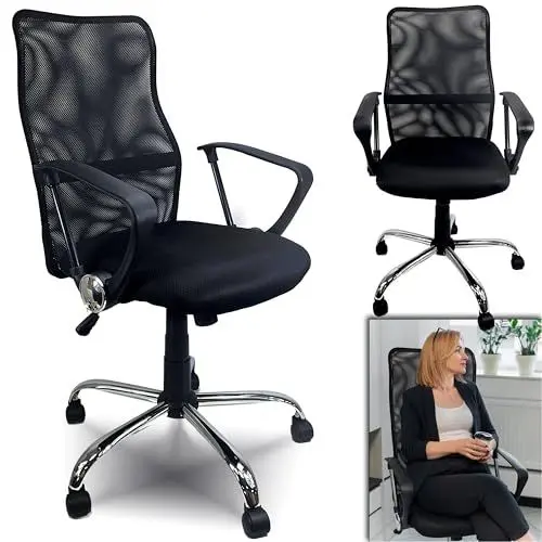 Produktbild: QMBasic Bürostuhl Ergonomisch Mesh leicht 110 kg Armlehnen | mit Doppel-Rollen Wipp- und Drehmechanik Schreibtisch-Stuhl Büro