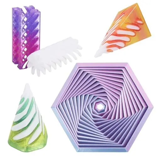 Produktbild: QMLING 4 Stück Impossible Cone, 3D-Druck Spirale Spielzeug, Hexagon und Runde Fidget Toy, Pyramid Passthrough Sculpture, Anti Stress Spielzeug für Kinder und Erwachsene