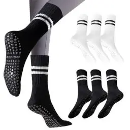 Produktbild: QMLING 6 Paar Pilates Socken, Mittellange Stoppersocken Damen, Rutschfeste Yoga Socken, Hochelastische Stoppersocken mit Streifen für Pilates Gymnastik Tanz Ballett Rehabilitation