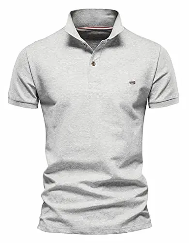 Produktbild: QOCO Herren Poloshirt Kurzarm Sommer T-Shirt Men's Polo Shirt Baumwolle Polokragen Grau XL