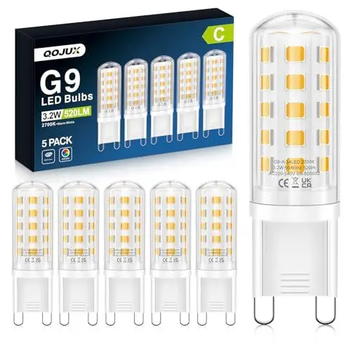 Produktbild: QOJUX G9 LED Warmweiß 3.2W, 520LM Energieeffizienzklasse C LED Leuchtmittel Ersatz für 40W-50W Halogenlampe, 2700K G9 Glühbirne Kein Flackern, Nicht Dimmbar, Enegiesparende Kleine Birne 5er Pack
