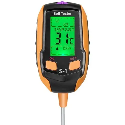 Produktbild: Qoolife Bodenfeuchtemessgerät, digitales 4-in-1-Bodentestkit für Pflanzen, Temperatur, Bodenfeuchtigkeit, Boden-PH-Messgerät, Gartenarbeit, Sonnenlichtintensität, Bodentestmessgerät für Gartenarbeit