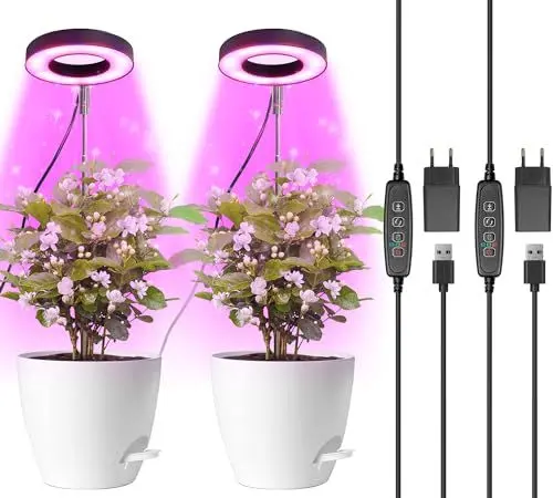 Produktbild: Qoolife Pflanzenlampe Led Vollspektrum, Grow Light für Zimmerpflanzen, Höhenverstellbare pflanzenlicht mit 3/9/12H Auto-Timer, 10 Helligkeits & 3 Lichter Modi, Ideal für Kleine Pflanzen (2 Stück)