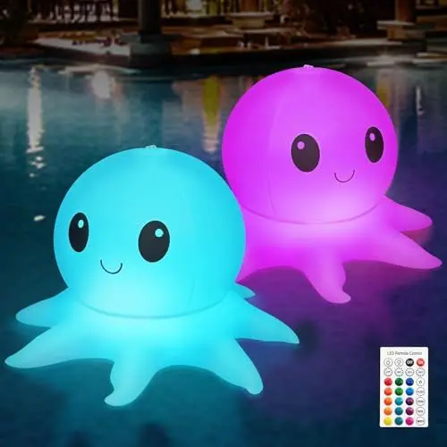 Produktbild: Qoolife Solar Pool Lichter, aufblasbare Lichter Fernbedienung, Octopus schwimmende Pool Lichter 16 WRGB Lichter 4 Modi, IP68 Wasserdicht Premium Qualität, Outdoor Dekor Pool Garten Party Weg 2 Pack