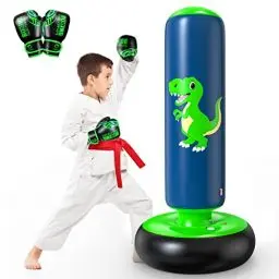 Produktbild: QPAU Boxsack Kinder, 122 cm Aufblasbarer Standboxsack für 3-6 Kinder, Geschenke FüR Jungen Und MäDchen, Boxsack Stehend Kinder Set für Die Praxis Karate, Taekwondo, MMA