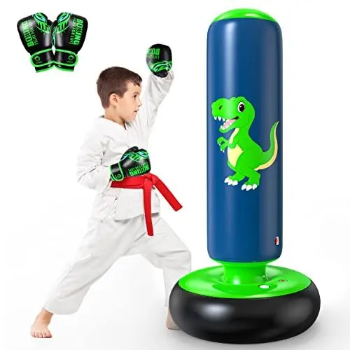 Produktbild: QPAU Boxsack Kinder, 122 cm Aufblasbarer Standboxsack für 3-6 Kinder, Geschenke FüR Jungen Und MäDchen, Boxsack Stehend Kinder Set für Die Praxis Karate, Taekwondo, MMA