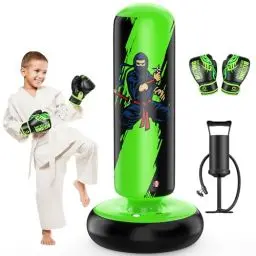 Produktbild: QPAU Boxsack für Kinder, hoher 168 cm, Geschenke für Jungen und Mädchen im Alter von 5–12 Jahren zum Üben von Karate, Taekwondo, MMA und zur Linderung von Pent-Up-Energie bei Kindern (Grün)