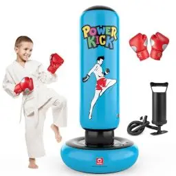 Produktbild: QPAU Boxsack für Kinder, hoher 168 cm, Geschenke für Jungen und Mädchen im Alter von 5–12 Jahren zum Üben von Karate, Taekwondo, MMA und zur Linderung von Pent-Up-Energie bei Kindern (Blau)