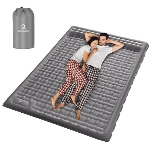 Produktbild: QPAU Camping Isomatte Selbstaufblasend mit Fuß Pumpe, 12CM Ultra-Dicke Verbesserte Unterstützung 2 Personen Aufblasbare Camping Matratze, Ultraleicht Outdoor Luftmatratze zum Wandern Rucksack