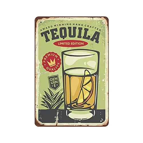 Produktbild: Glas Tequila mit Zitronenscheibe Blechschild Metallschild Kunst zum Aufhängen Eisenmalerei Retro Haus Küche Garten Garage Wanddekoration 30,5 x 20,3 cm