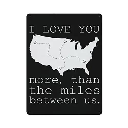 Produktbild: I Love You More Than The Miles Between Us Blechschild, Metallschild, Kunst zum Aufhängen, Eisenmalerei, Retro, Zuhause, Küche, Garten, Garage, Wanddekoration, 16 x 12 Zoll.