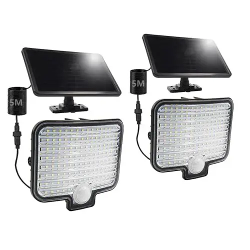Produktbild: Qsmile Solarlampen Für Außen, 120 LED Solarlampen für außen mit Bewegungsmelder,120° Weitwinkelbeleuchtung, IP65 Wasserdichte Mit 5m Kabel, Solar lampe outdoor für Garten Garage Aussen 2 Stück