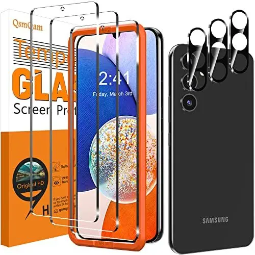 Produktbild: QsmQam 3 Stück Panzer Schutz Glas für Samsung Galaxy A14 4G / 5G und 3 Stück Kameraschutz, 9H Härte Panzer folie Schutzfolie, HD Displayschutz Folie, Anti-Kratzer, Bläschenfrei