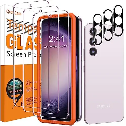 Produktbild: QsmQam 3 Stück Panzer Schutz Glas für Samsung Galaxy S23 FE und 3 Stück Kameraschutz, 9H Härte Panzer folie Schutzfolie, HD Displayschutz Folie, Anti-Kratzer, Bläschenfrei