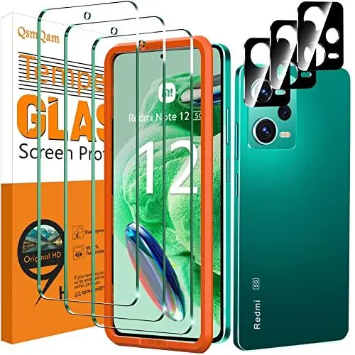 Produktbild: QsmQam 3 Stück Panzer Schutz Glas für Xiaomi Redmi Note 12 5G (Inkompatibel 4G) und 3 Stück Kameraschutz, 9H Härte Panzerfolie Schutzfolie, HD Displayschutz Folie, Anti-Kratzer, Bläschenfrei