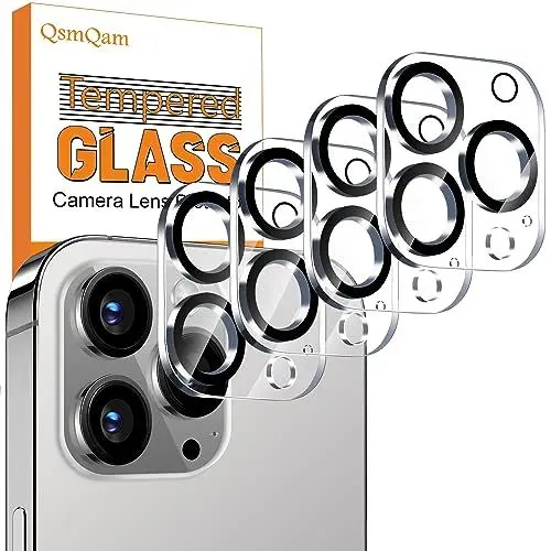 Produktbild: QsmQam 4 Stück, Kameraschutz für iPhone 15 Pro Max 6,7 Zoll / iPhone 15 Pro 6,1 Zoll, 9H Panzer Schutz Glas, Ultra Klar Kamera Schutzfolie, Anti-Kratzer, Einfach Installieren
