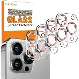 Produktbild: QsmQam 4 Stück, Kameraschutz für iPhone 15 Pro Max 6,7 Zoll/iPhone 15 Pro 6,1 Zoll, 9H Panzer Schutz Glas, Ultra Klar Kamera Schutzfolie, Anti-Kratzer, Einfach Installieren-Roségold