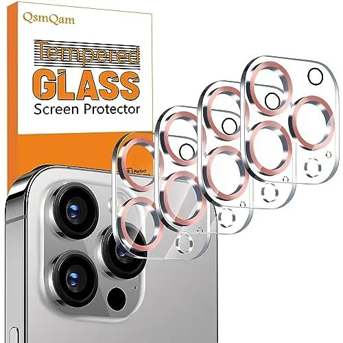 Produktbild: QsmQam 4 Stück, Kameraschutz für iPhone 15 Pro Max 6,7 Zoll/iPhone 15 Pro 6,1 Zoll, 9H Panzer Schutz Glas, Ultra Klar Kamera Schutzfolie, Anti-Kratzer, Einfach Installieren-Roségold