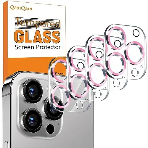 Produktbild: QsmQam 4 Stück, Kameraschutz für iPhone 15 Pro Max 6,7 Zoll/iPhone 15 Pro 6,1 Zoll, 9H Panzer Schutz Glas, Ultra Klar Kamera Schutzfolie, Anti-Kratzer, Einfach Installieren-Rosa