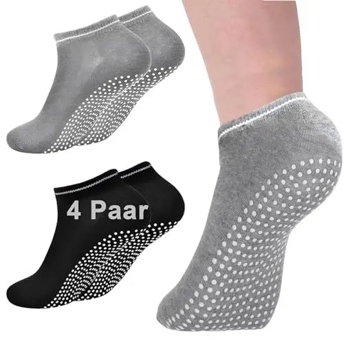 Produktbild: QttvbTna 4 Paare Yoga Socken für Frauen und Männer, Sport Antirutsch Socken Stopppersocken Socken, Fitness Socken Pilates Rutschfeste Socken für Yoga, Barre, Pilates, Zuhause, Barfuß
