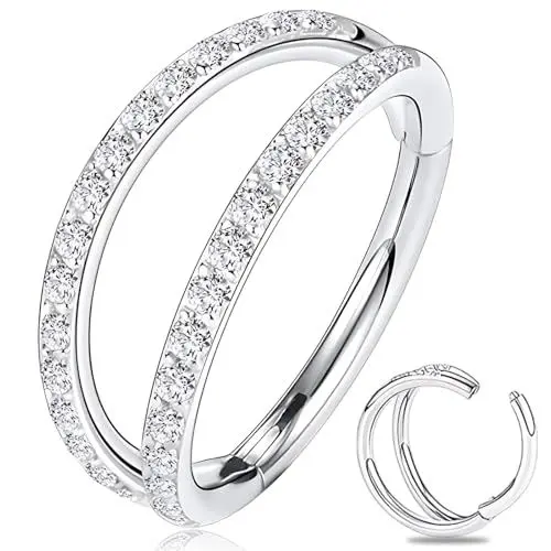 Produktbild: QttvbTna Doppelt Gefüttertes Helix-Piercing Schmuck, Conch Piercing Ring Nase, Tragus Piercing, Hypoallergen Nasenring, Piercing Ring Septum Nasenring Labret Nase Lip