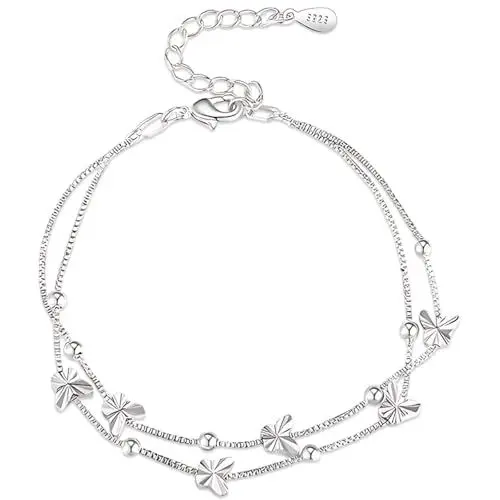 Produktbild: QttvbTna Schmetterlinge Silber Armband Damen, Verstellbare Layered Schmetterlinge Armband, Freundschaftsarmband, Modeschmuck Geschenke für Frauen