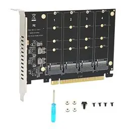 Produktbild: Annadue PH44 M.2 NVME auf PCIe X16 Adapter, 4 Port M.2 NVMe SSD auf PCIE X16 M Key Festplattenkonverter Leser Erweiterungskarte, Unterstützt PCIE Split oder PCIE RAID(ph44)