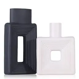 Produktbild: Quadratische schwarz-weiße Keramikvasen im 2er-Set – perfekt für rustikale Inneneinrichtung, minimalistisches Wohnzimmer, Tischaufsatz, Regaldisplay und Eingangsbereich Schmücken